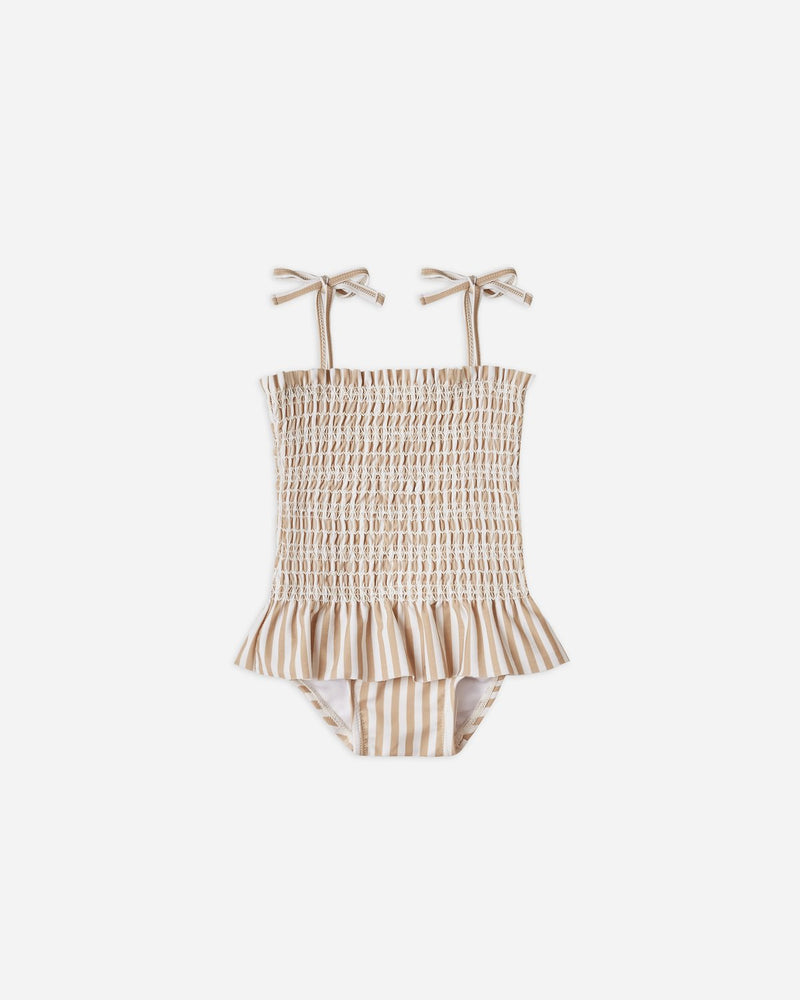 Skirted Swimsuit || Almond Striped